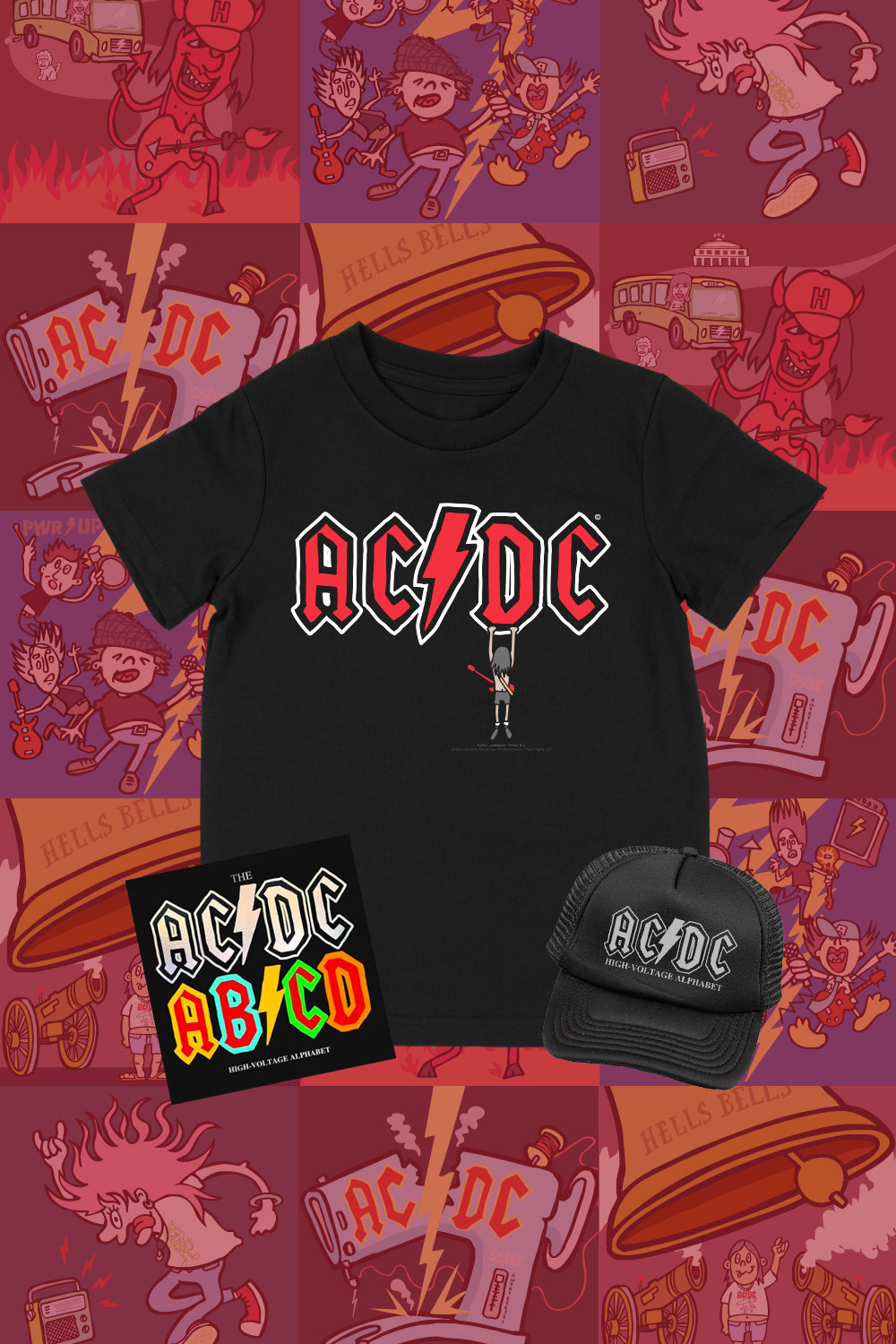 AC/DC Kids Alphabet Book + Hangin’ Out Logo Black Tshirt + Cap — Love ...